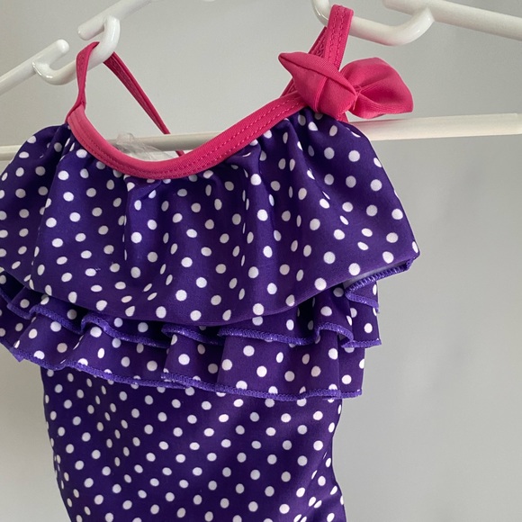EPK Purple White Polka Dot Print Ruffle Front One-piece Swimsuit Size 12 Months - Picture 3 of 7